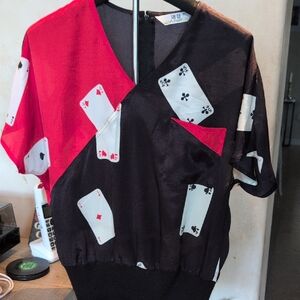 Vintage Red and Black Playing Card Blouse